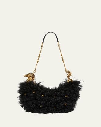 Chlo&eacute; Chain Horse Shoulder Bag in Curly Shearling