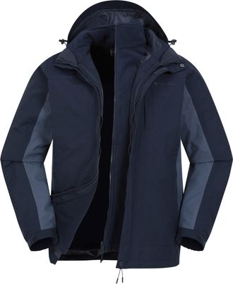 Mountain Warehouse Thunderstorm Mens 3 in 1 Jacket - Breathable Mens Coat, Waterproof Rain Coat, Taped Seams, Detachable Inner Fleece Rain Jacket - For Travelling Dark B