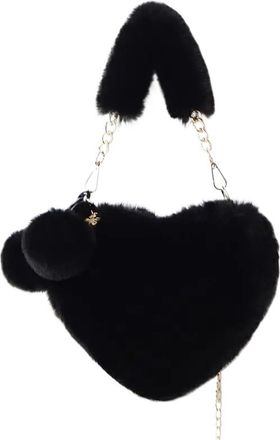 Generic Womens Plush Bags Plush Handbag Heart Shaped Shoulder Crossbody Bag Autumn Winter Versatile Coin Purse Soft(Black)