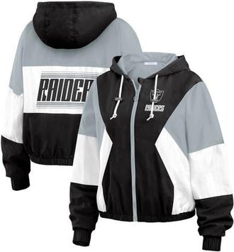 WEAR by Erin Andrews Womens WEAR by Erin Andrews Black Las Vegas Raiders Color Block Full-Zip Windbreaker Jacket at Nordstrom, Size Xx-Large