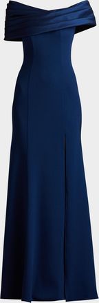 Tadashi Shoji Off-Shoulder A-Line Crepe & Taffeta Gown