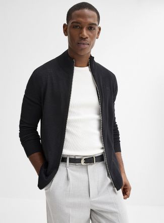 Lindbergh Mens Merino knit zip-up Cardigan Sweater