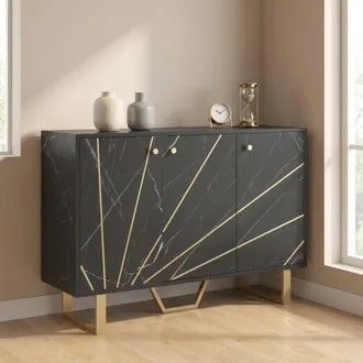 STILVORA Sideboard with Adjustable Shelves & Gold Tone Legs in Black