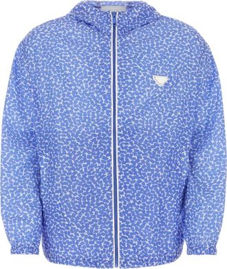 Prada Giacca a vento con stampa e cappuccio - Blu