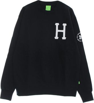 HUF Navy Crewneck Sweatshirt met Logo Print - Heren - Sweatshirts - Blauw - XL - Katoen - Hoodies & sweatvesten