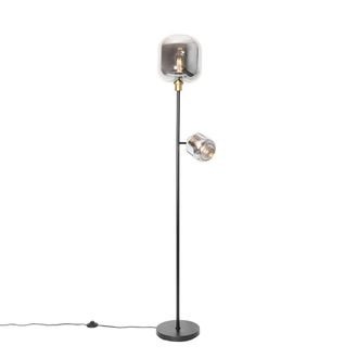 QAZQA L&aacute;mpara de pie vidrio gris