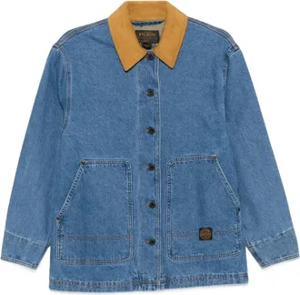 Filson Jassen, Dames, Blauw, M, Denim, Denim Jack met Patches