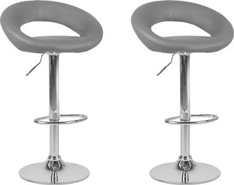 Beliani Conjunto De 2 Taburetes De Bar Tapizados En Piel Sint&eacute;tica Gris Reposapi&eacute;s Giratorio Elevador De Gas Altura Ajustable Minimalista Peoria