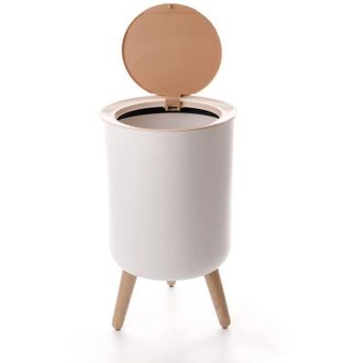 OEM Poubelle Salle De Bain - 7 L - Couvercle Pression - Design Minimaliste Imitation Bois - Pour Petites Pi&egrave;ces Humides - 1 Piece