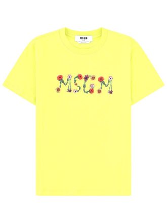 Msgm Neutrals Floral Themed Logo T-Shirt