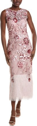 Marchesa Embroidered Floral Midi Dress