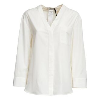Max Mara Shirts, female, White, Size: L Camicia scollo V manica lunga