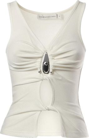 CHRISTOPHER ESBER Crystal Pendant Open Twist Tank - Dames - Tops zonder mouwen - Wit - M - Polyester - Tops