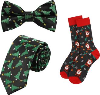 Alizeal Mens Novelty Necktie Bow Tie and Socks Set Perfect for Christmas Tie Set, 076-031