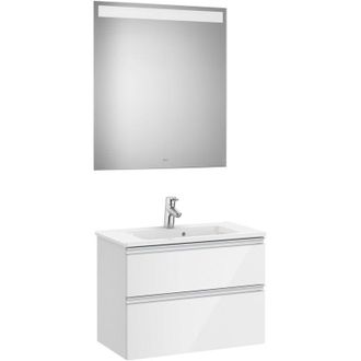Roca Roca - Pack Mueble De 2 Cajones 700 Mm + Lavabo + Espejo Led The Gap Color: Blanco Brillo