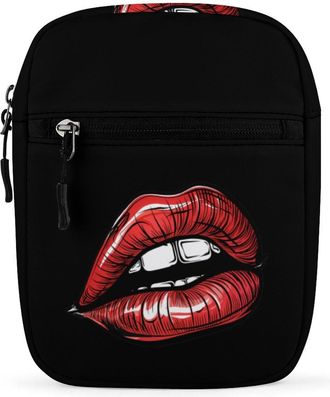 Generic Vintage Red Lips Print Crossbody Bag Adjustable Satchel Cute Shoulder Bag Lightweight Sling Bags