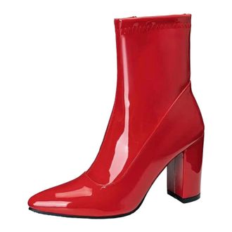 Generic Womens Classic Ankle Boots Pointed Toe Super High Block Heel With Side Zipper And Glitter Finish For Parties