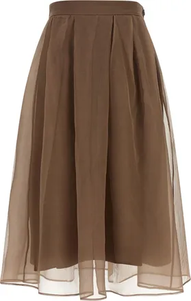 Brunello Cucinelli Brown Silk Midi Womens Skirt