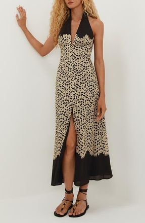 Vix Poeme Tyla Halter Neck Cover-Up Dress in Beige Multi at Nordstrom, Size X-Small