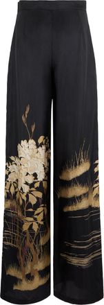 Max Mara Womens Wide-Leg Silk Trousers Black