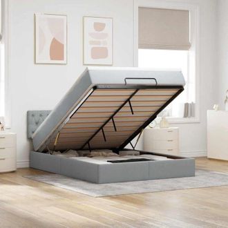 vidaXL Vidaxl - Estructura Cama Otomana Colch&oacute;n Tela Gris Claro 140x200cm