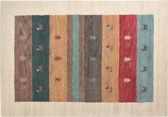 Beliani Beliani - Alfombra Gabbeh De Lana Rojo Azul Beige Naranja 160 X 230 Cm Tribal Pelo Denso Sarilar