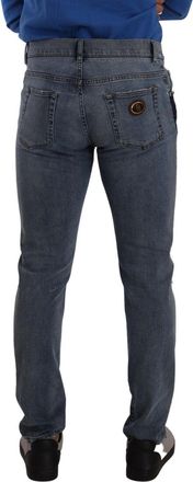Dolce & Gabbana Mens Blue Two Tone Tattered Cotton Slim Denim Jeans Elastane Clothing