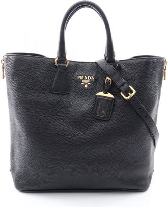 Prada Black Leather Handbag Tote Bag (Pre-Owned)