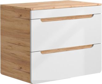 Vente-Unique Lavabo flotante con tablero - 80 cm - Natural claro y blanco ARUBA