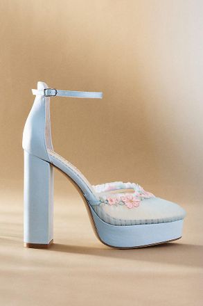 Bella Belle Monica Blue Tulle Floral Platform Heels