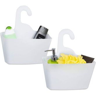 OEM Cesta De Ducha Colgante De Pl&aacute;stico Blanco, 2 Cestas De Almacenamiento Con Ganchos, Instalaci&oacute;n Sin Taladros - Crezuo