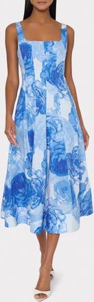 Milly Nia Print Sleeveless Midi Dress in Blue Multi at Nordstrom, Size 2