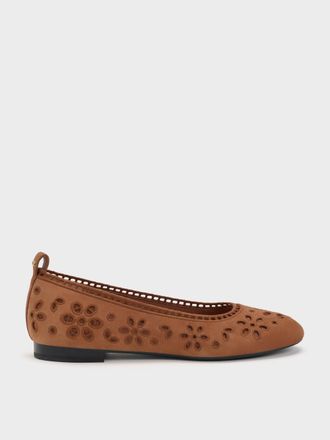 Charles & Keith Leather Embroidered Ballet Flats