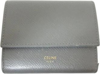 Celine Pre-owned Wallets, female, Gray, Size: ONE SIZE Pre-owned Small Tri-fold Calfskin Compact Wallet