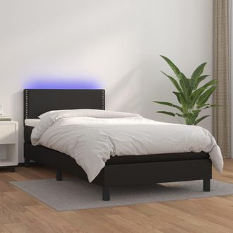 vidaXL Vidaxl - Cama Box Spring Colch&oacute;n Y Led Cuero Sint&eacute;tico Negro 100x200 Cm
