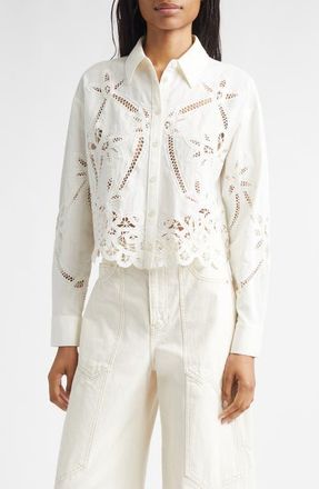 Veronica Beard Aderes Floral Cutout Button-Up Shirt in Dove at Nordstrom, Size 16