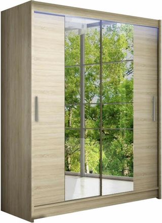 Mirjan24 Mobilier1 - Armario Closico 132, Roble Sonoma, 200x150x58cm, Puertas De Armario: Correderas, N&uacute;mero De Estantes: 0, Led