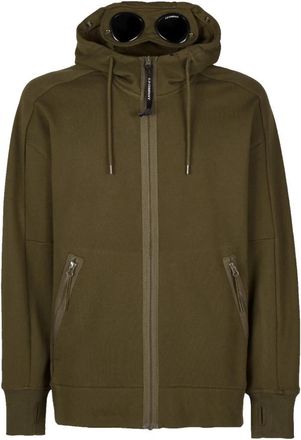 C.P. Company Diagonal Fleece Goggle Hoodie - Heren - Vesten met rits - Groen - L - Katoen - Hoodies & sweatvesten