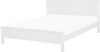 Beliani Beliani - Cama Doble De Madera Blanca Con Somier Cabecero Alto 160 X 200 Cm Dise&ntilde;o Escandinavo Minimalista Olivet
