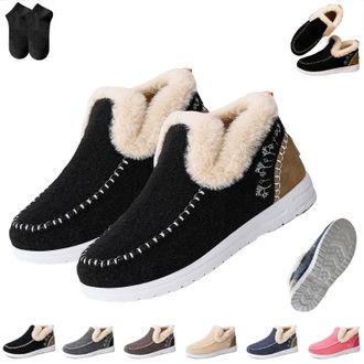 Generic Cozy Fleece Slip-On Boots,Womens Warm Anti-Slip Plush Lined Winter Ankle Boots,Non-Slip Casual Loafer for Indoor Outdoor (Black, Aldult, Adult, Women,