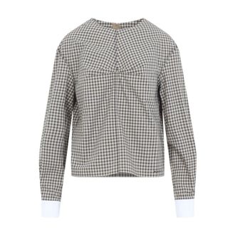 Marni Overhemden, Dames, Grijs, 2Xs, Katoen, LS Geruite Katoenen Blouse