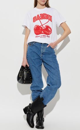 Ganni T-shirt With Print, Womens, White