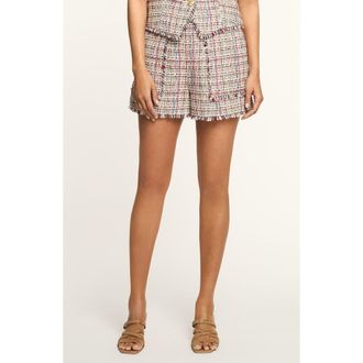 Cinq &agrave; Sept Allen Wildflower Fringe Trim Tweed Shorts in Ivory Multi at Nordstrom, Size 12