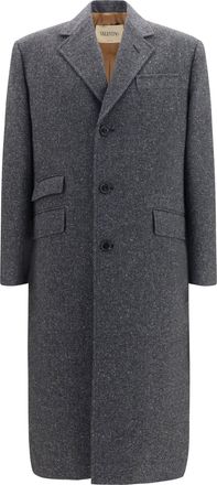 Valentino Mens Long Single-Breasted Coat, Grey Melange Melange-White-Light Blue-Beige Melange/white/light Blue/beige
