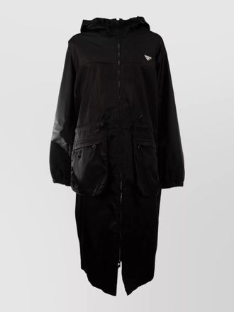 Prada hooded coat elastic cuffs front pockets