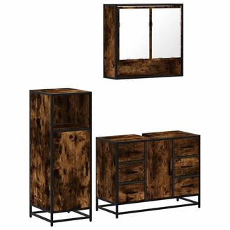 Berkfield Home 3 Piece Bathroom Furniture Set Smoked Oak Engineered Wood in Brown