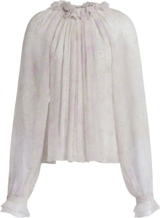 Alberta Ferretti Top a fiori con ruches - Toni neutri