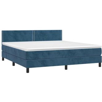 vidaXL Cama Box Spring Colch&oacute;n Y Led Terciopelo Azul Oscuro 160x200 Cm Vidaxl