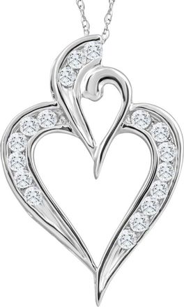 Pompeii3 10K White Gold 1/2Ct TW Real Diamond Heart Pendant Necklace 1 Tall
