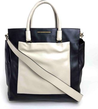 Marc Jacobs Marc By Marc Jacobs Black Light Beige Leather Handbag Shoulder Bag Tote Bag (Pre-Owned)